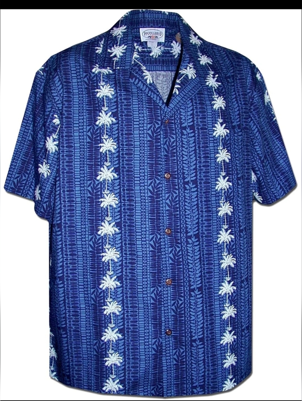 Pacific Legend Men’s Short-Sleeve Palm Print Hawaiian Shirt